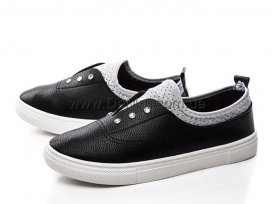 Слипоны детские для девочек весна-осень (30-35) Violeta-K-203-10-black-silver