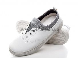 Слипоны детские для девочек весна-осень (30-35) Violeta-K-203-10-white-silver