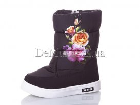 Дутики детские для девочек зимние (30-35) Lenase-D-18-black