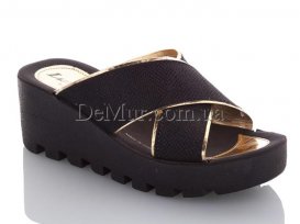Шлепанцы женские (36-40) DeMur-W-777-19-black-gold