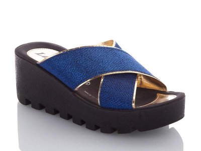 Шлепки женские DeMur (36-40) W777-19 blue-gold (лето)