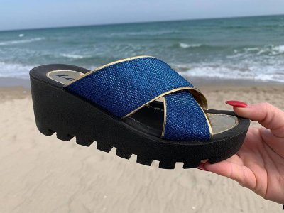 Шлепки женские DeMur (36-40) W777 blue-gold (лето)
