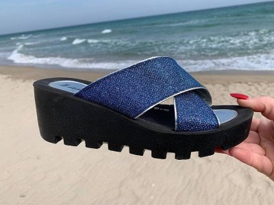 Шлепки женские DeMur (36-40) W777 blue-silver (лето)