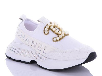 Кроссовки женские Jumay (36-40) Ch жемчуг стразы белый (деми)