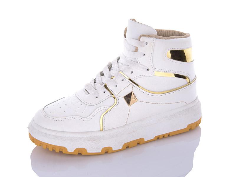 Кроссовки женские QQ Shoes (36-41) PK72 white-gold (деми)