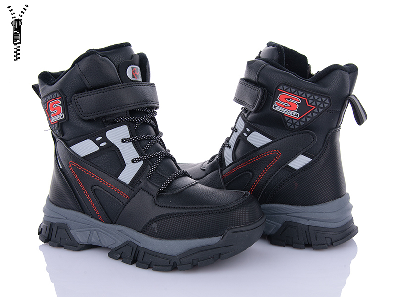 Ботинки OkShoes (32-37) A30405 black-red (зима)
