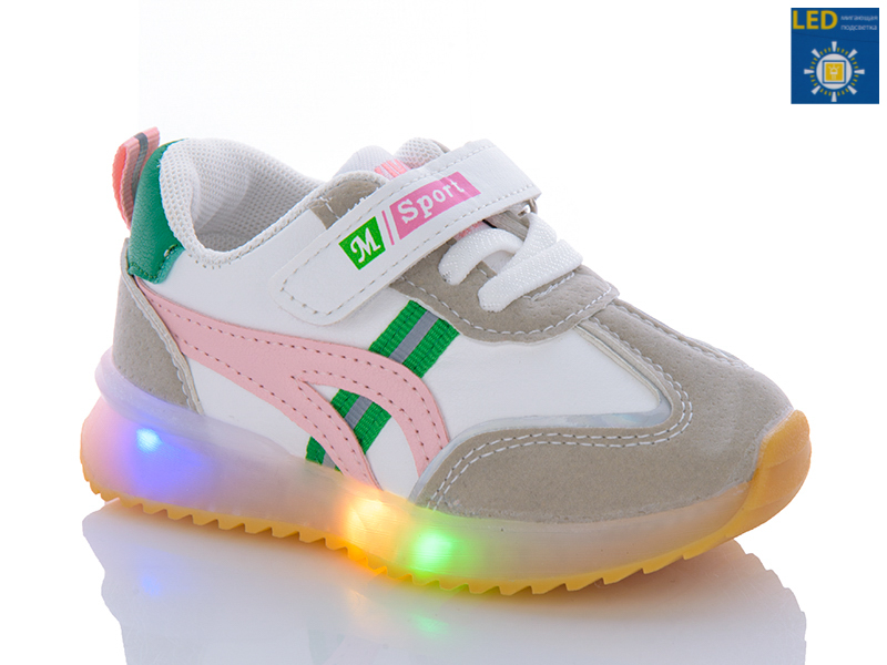Кроссовки Леопард (22-26) A522 pink LED (деми)