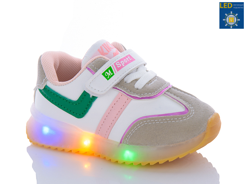 Кроссовки Леопард (22-26) A523 pink LED (деми)