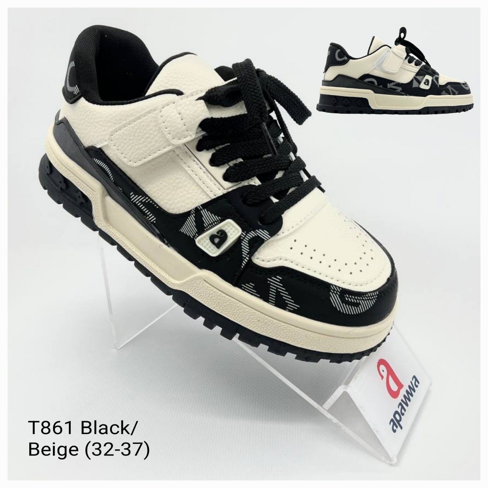 Кроссовки DvaClibee (32-37) Apa-T861 black-beige (деми)