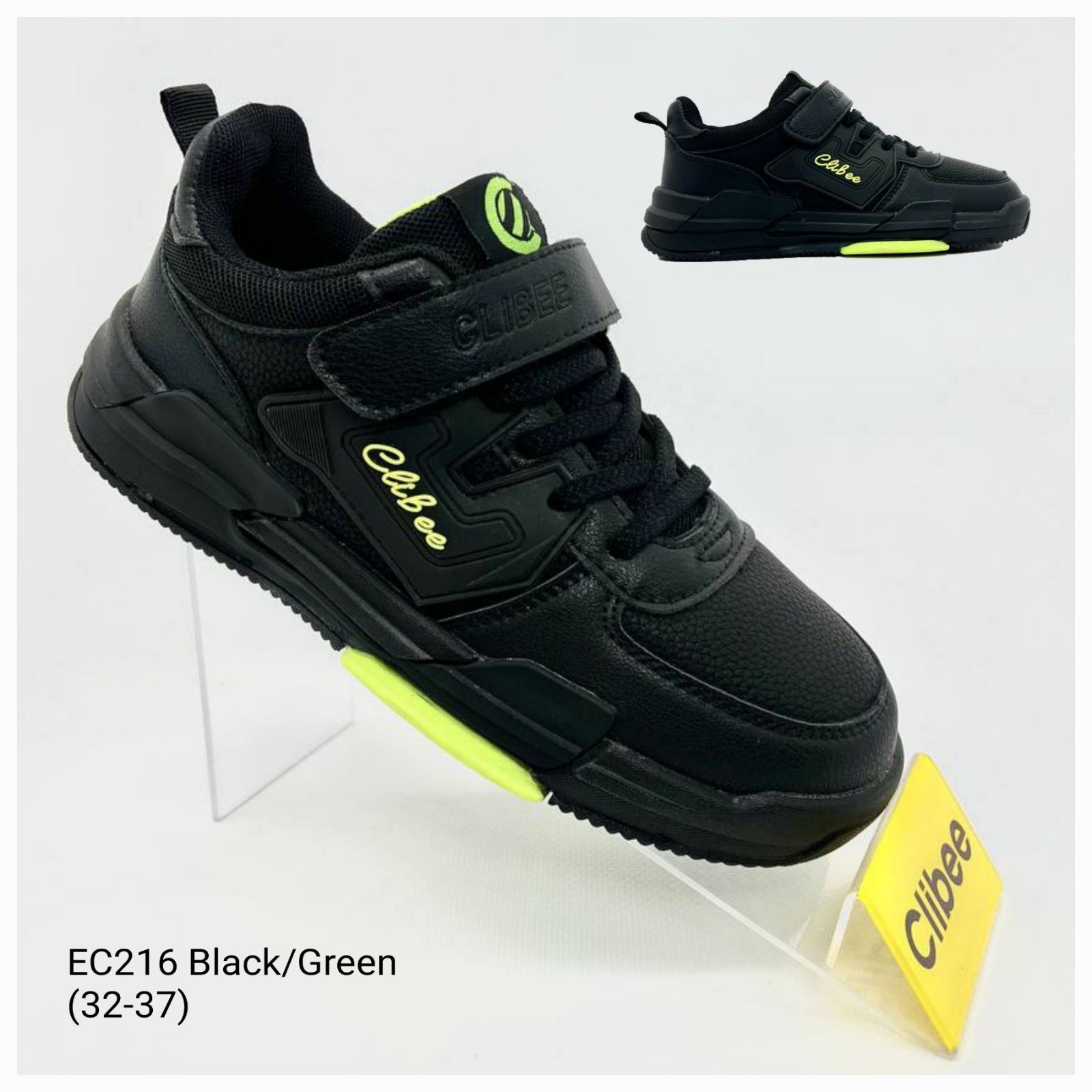 Кроссовки DvaClibee (32-37) Apa-EC216 black-green (деми)