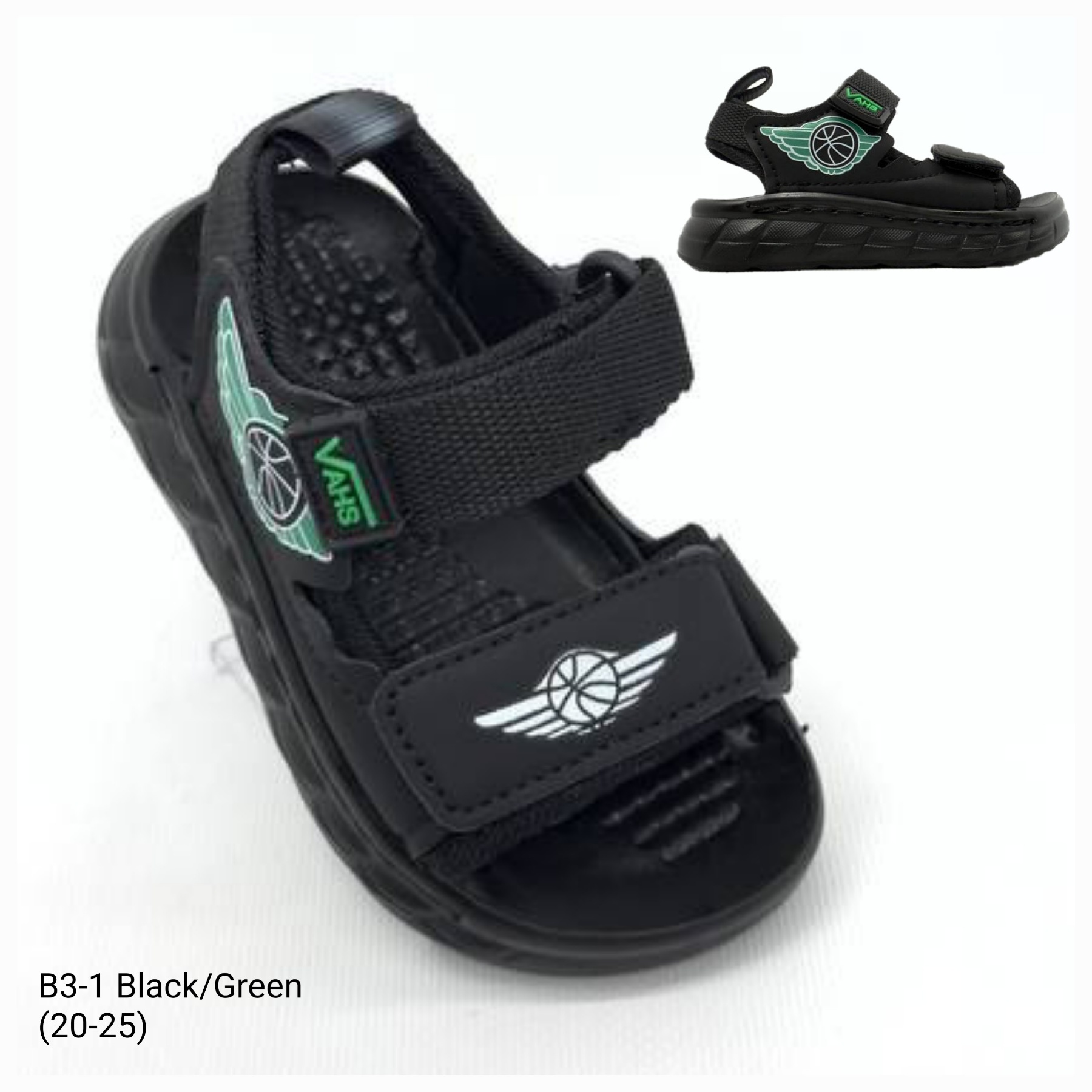 Босоножки DvaClibee (20-25) Apa-B3-1 black-green (лето)