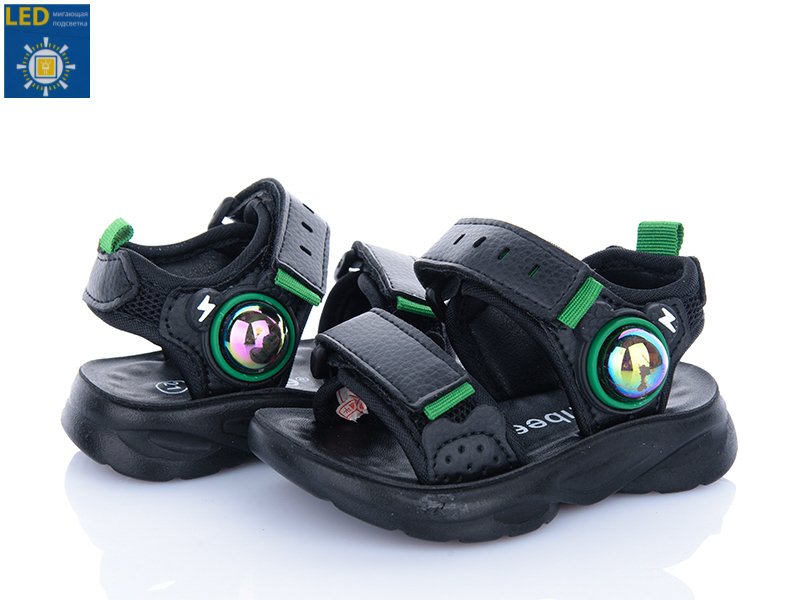 Босоножки Clibee (21-26) ZA2207 black-green LED (лето)