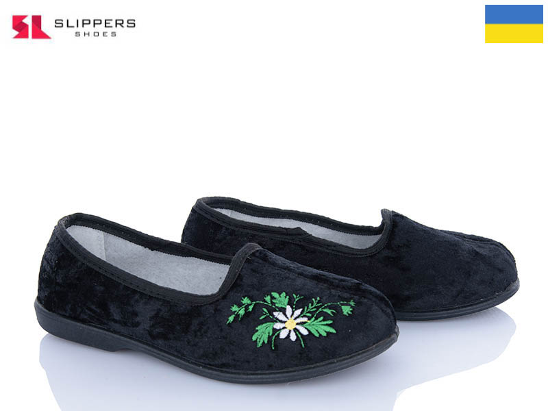 Тапочки Slipers (37-41) Гофра квітка чорний (деми)