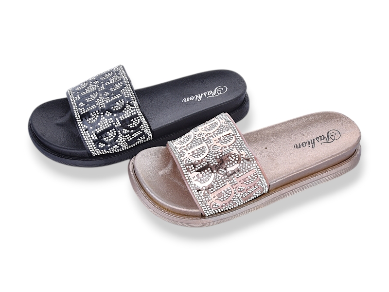 Шлепанцы JIBUKANG (36-41) 01-888 black-rose mix (лето)