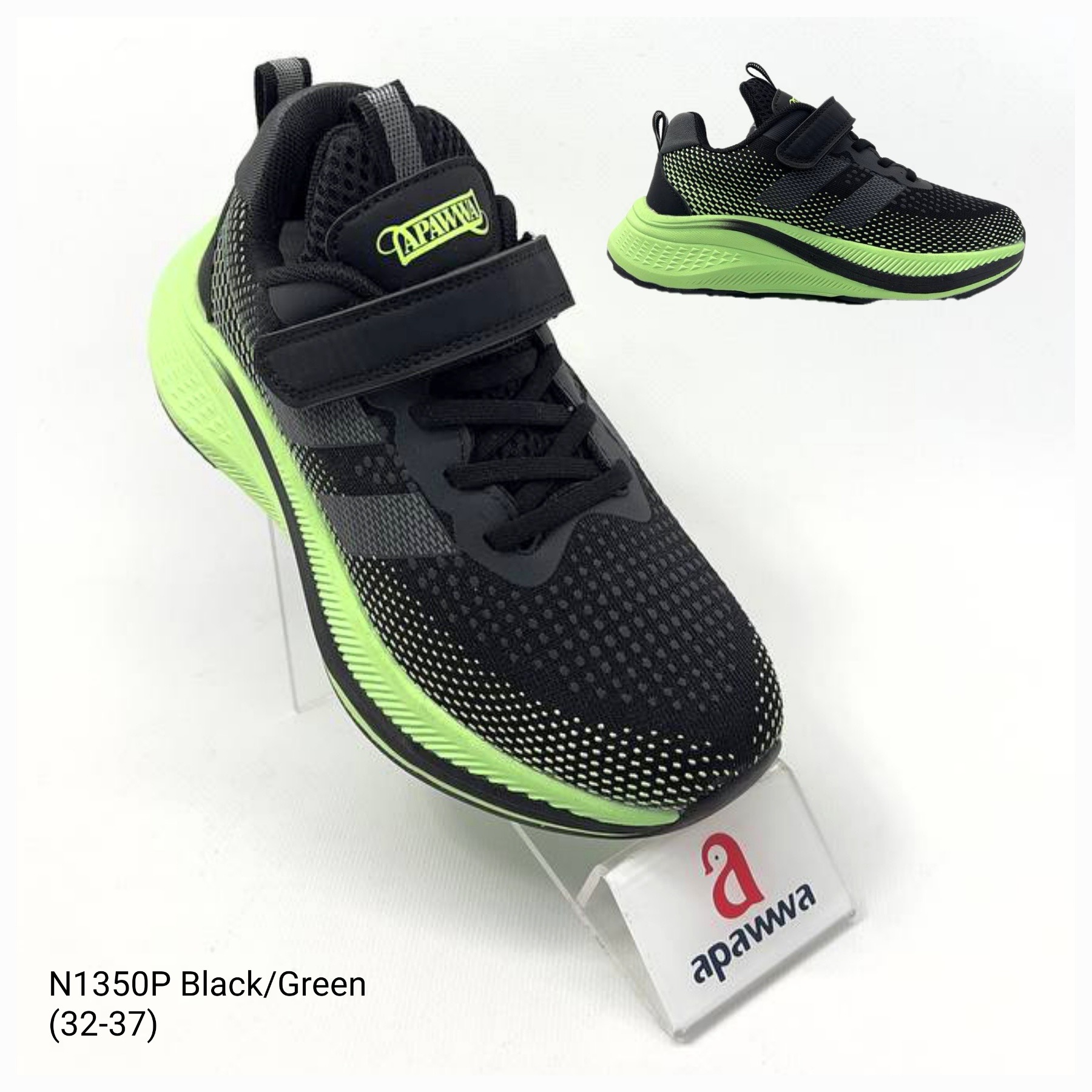 Кроссовки DvaClibee (32-37) ApB-N1350P black-green (деми)