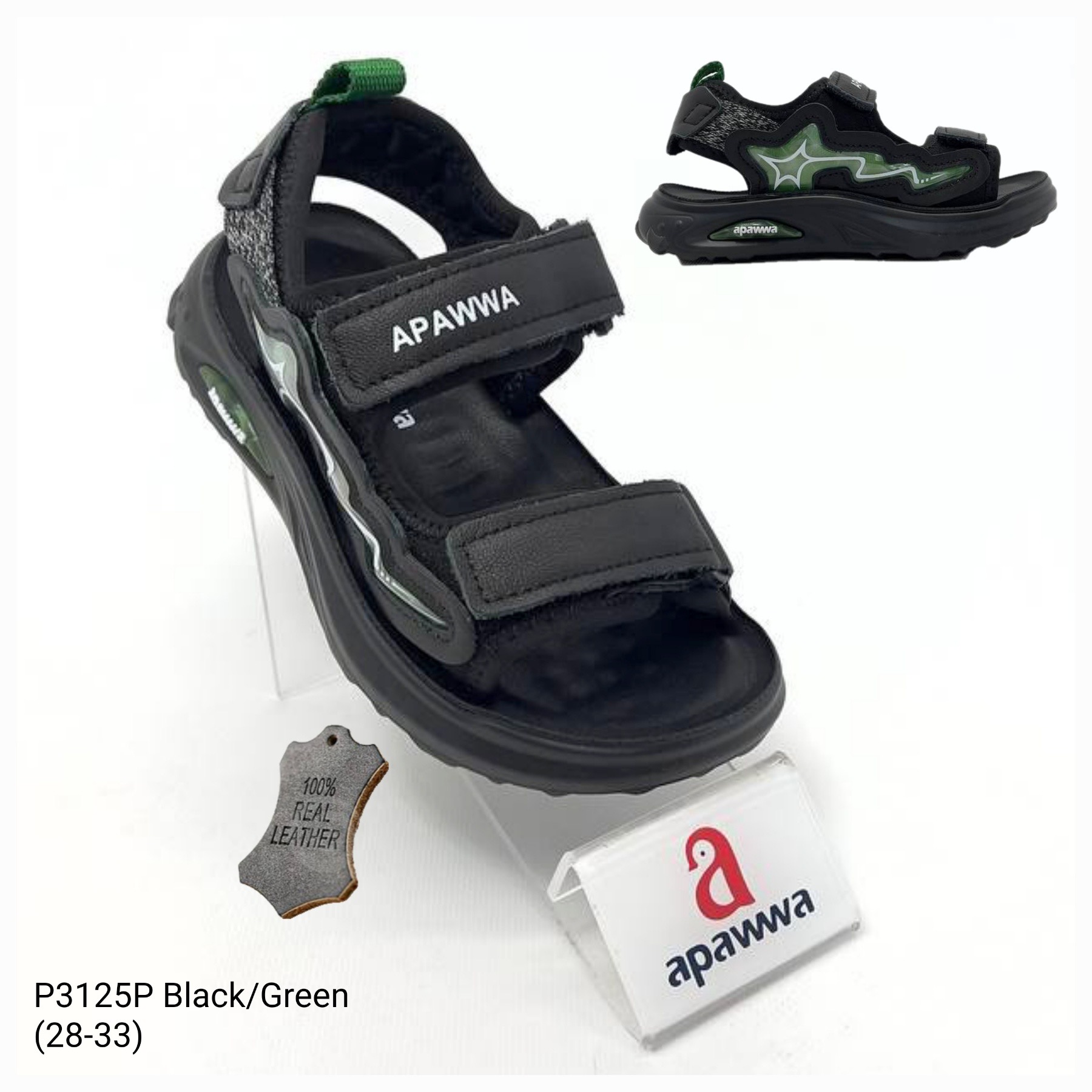 Босоножки DvaClibee (28-33) ApB-P3125P black-green (лето)