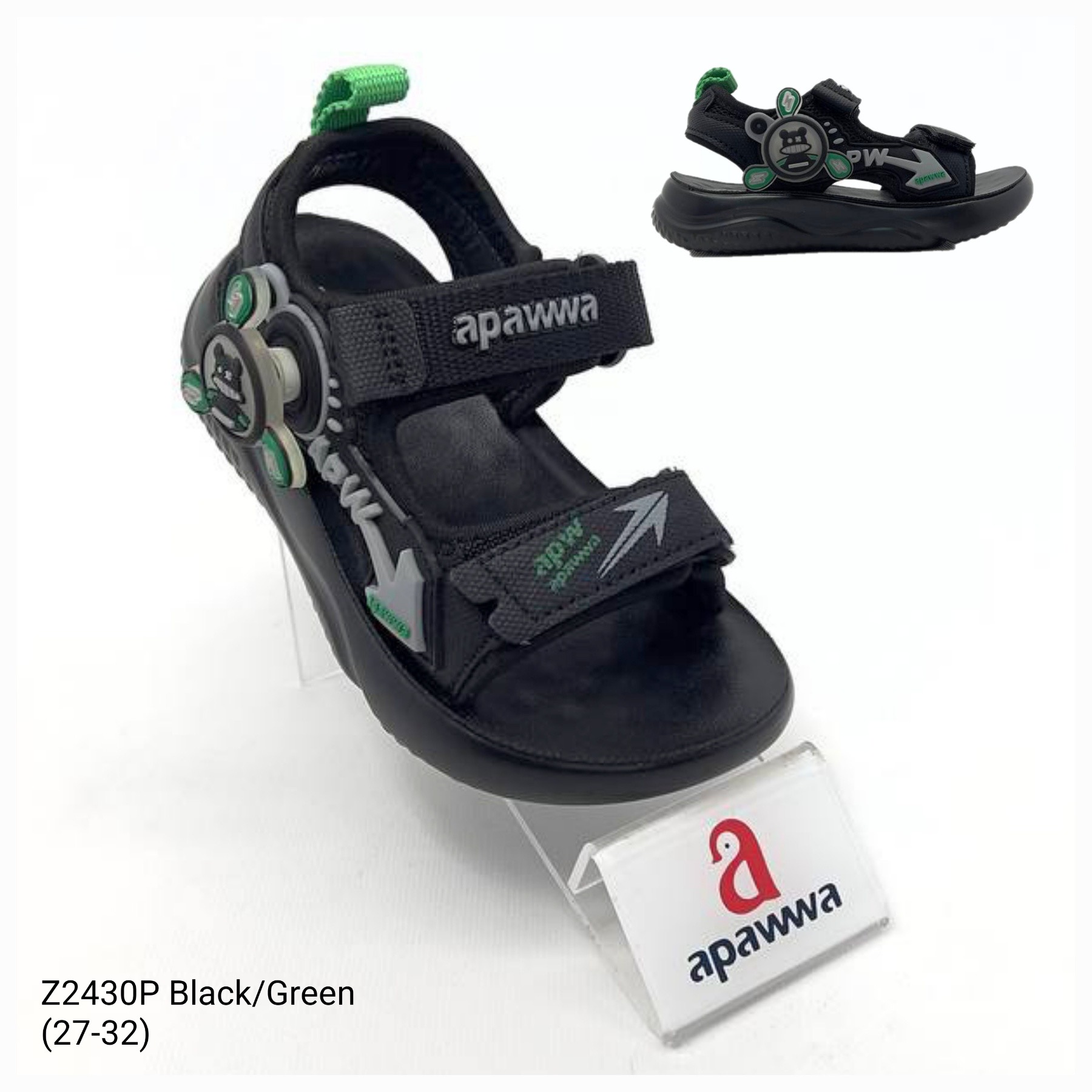 Босоножки DvaClibee (27-32) ApB-Z2430P black-green (лето)