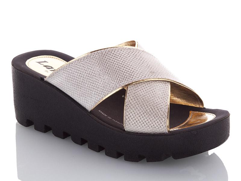 Шлепанцы DeMur (36-40) W26-W777-19 white-gold (лето)