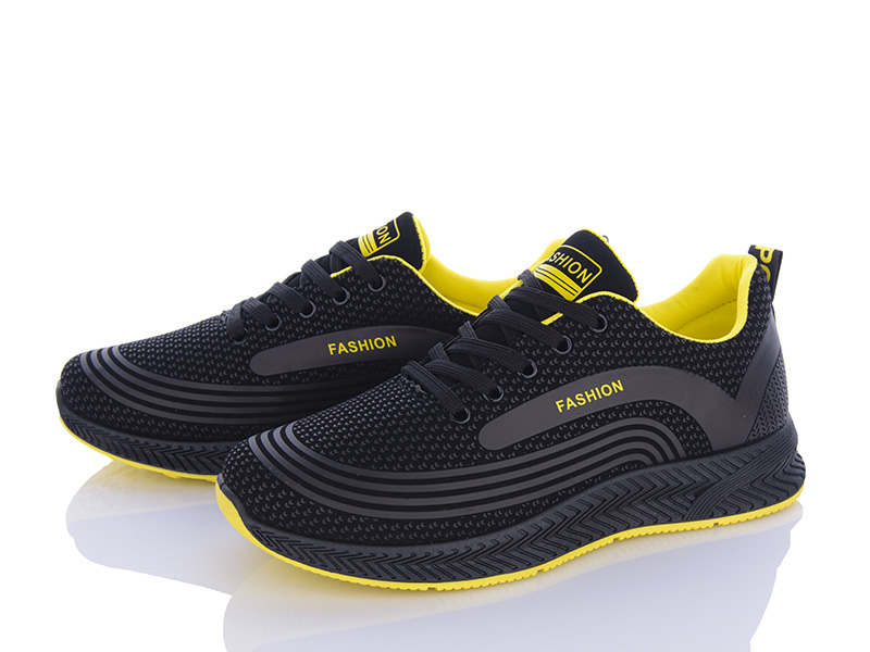 Кроссовки Violeta (40-45) 197-144 black-yellow (деми)