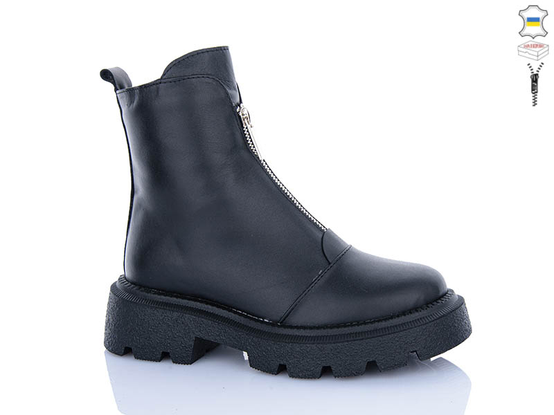 Ботинки Garti (36-41) 307 чорний шкіра байка (деми)
