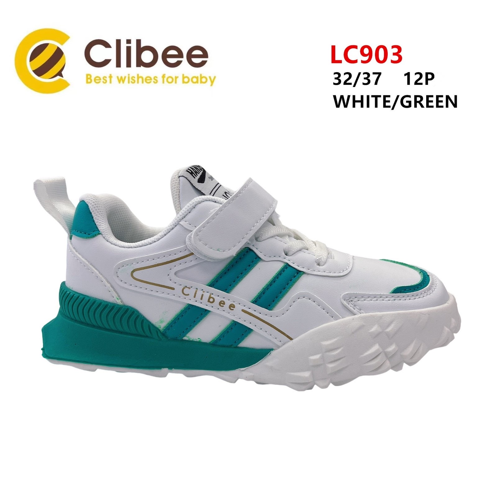 Кроссовки DvaClibee (32-37) Apa-LC903 white-green (деми)
