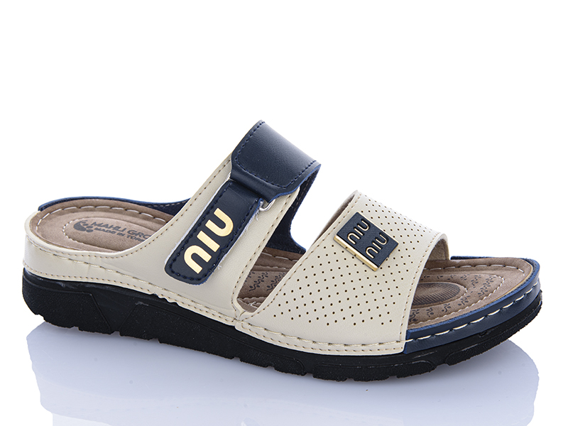 Шлепанцы Sali One (37-41) 203-40 беж-синій (лето)