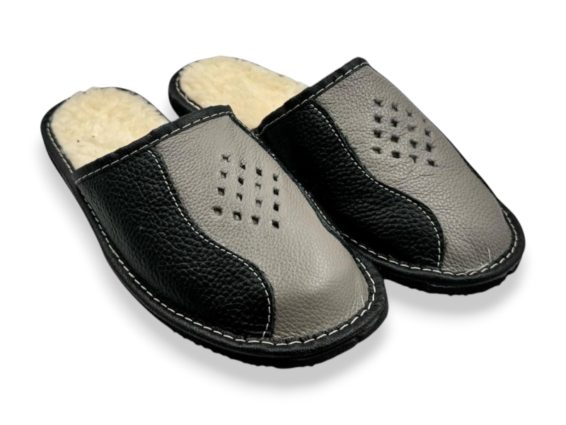 Тапочки Rai shoes (41-45) Капці 1 чол.сір-чорний (зима)