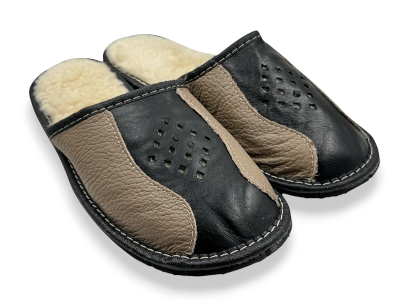 Тапочки Rai shoes (41-45) Капці 1 чол.чор-бежевий (зима)