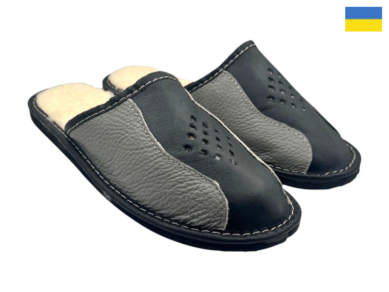 Тапочки Rai shoes (41-45) Капці 1 чол.сірий-чорний (зима)