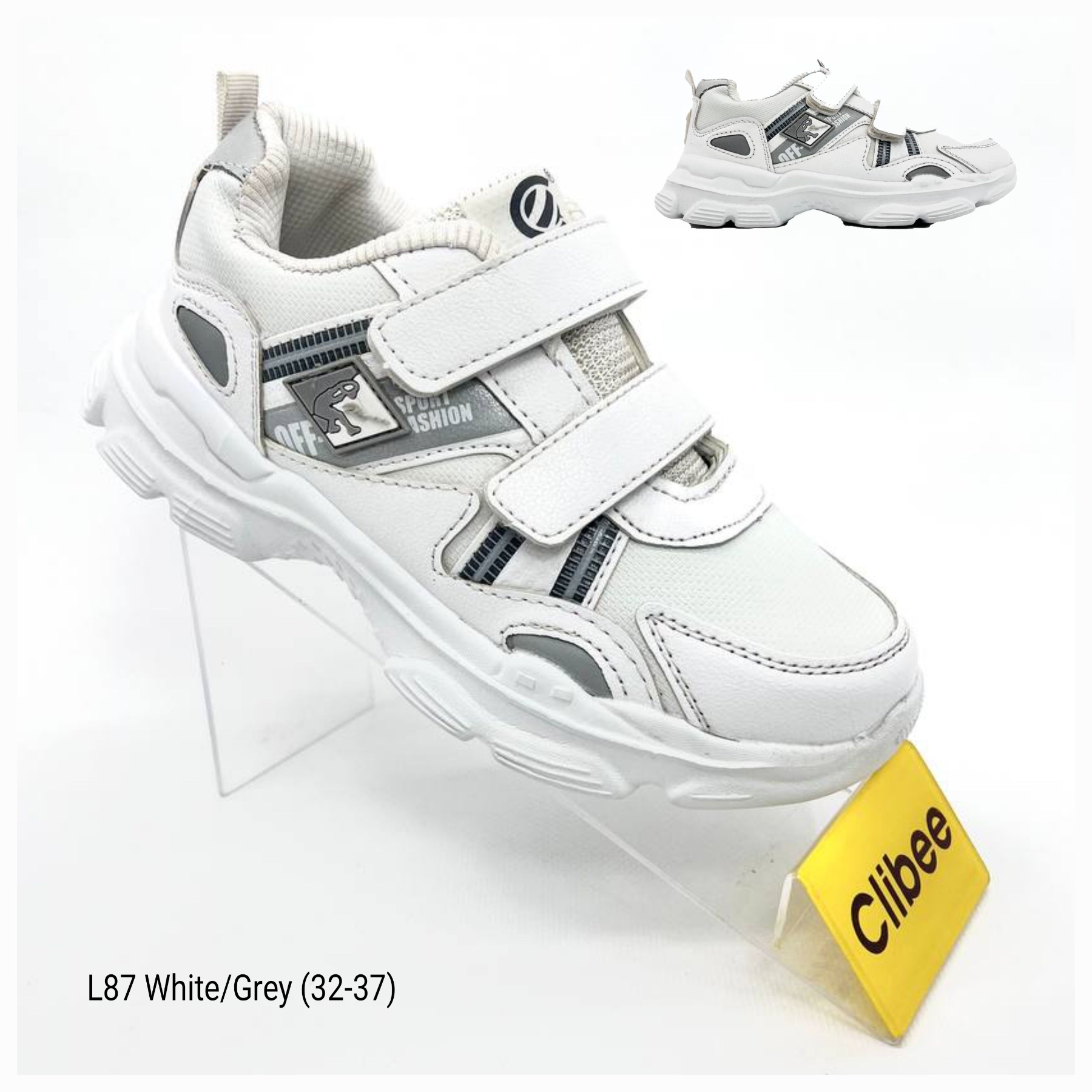 Кроссовки DvaClibee (32-37) Ap-L87 white-grey (деми)