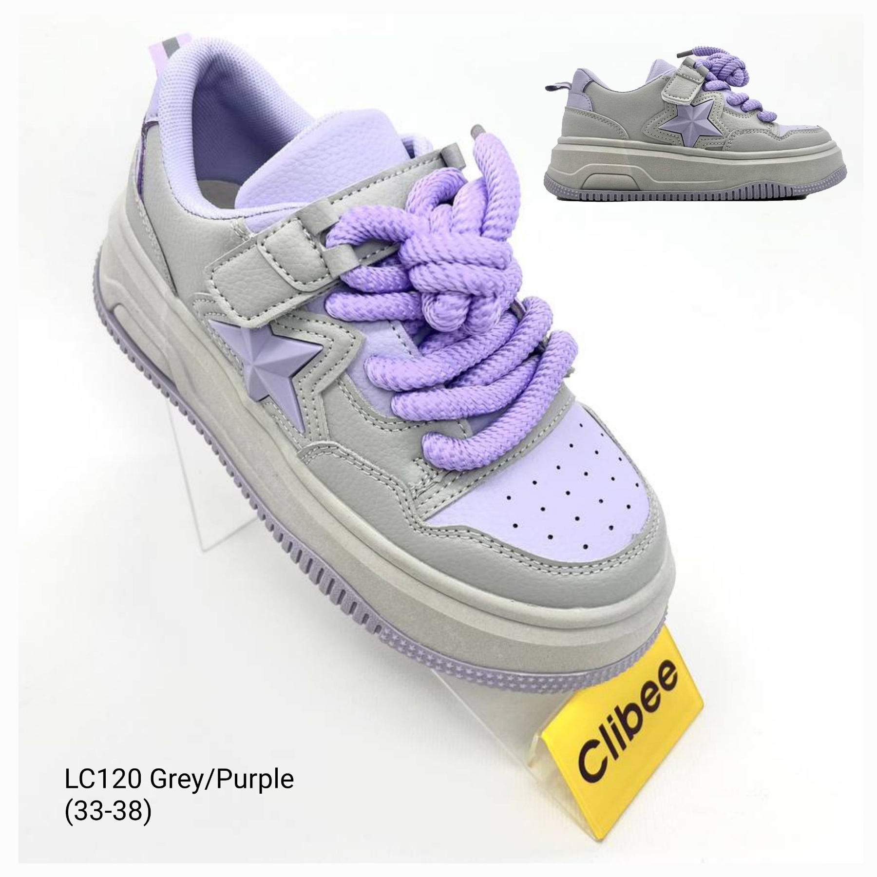 Кроссовки DvaClibee (33-38) Apa-LC120 grey-purple (деми)
