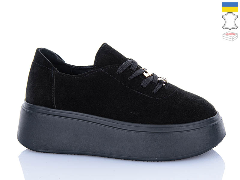 Кроссовки Garti (36-41) 4090 чорний замш (деми)